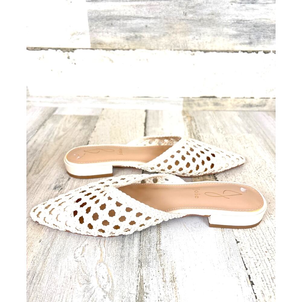 Joie Womens 7.5 White Behold Faux Leather Slip-On Casual Flat Mules NEW